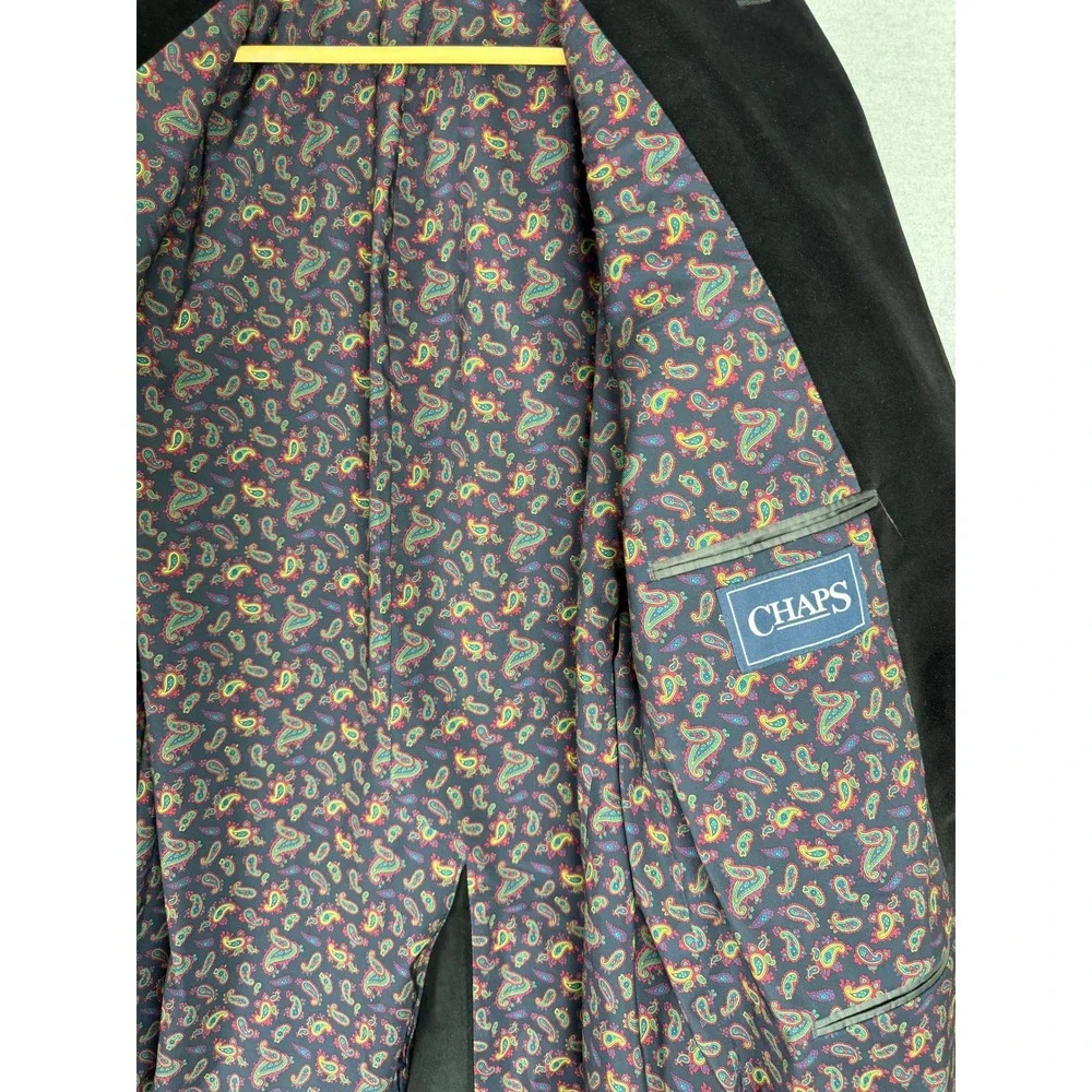 Chaps Mens Black Velvet Blazer Jacket Paisley Lining Two Button 48T Tall